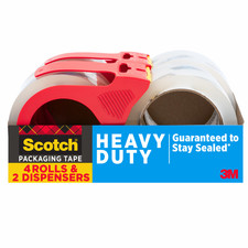 Scotch Packaging Tape: 1.88 in. x 54.6 yds. Clear 4-rolls 2 dispensers
