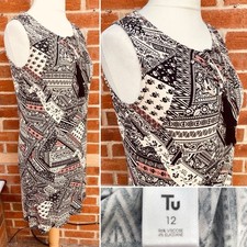 TU Size 12 Black & White Dress Pattern Spring Evening Holiday Excellent S5