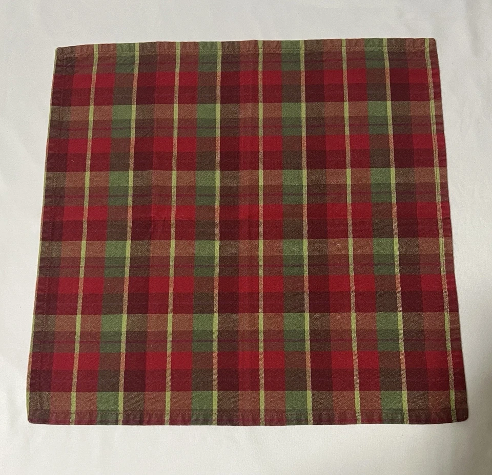 Set 3 vintage Christmas plaid napkins cotton Park designs Holiday Square LN - Image 3 of 4
