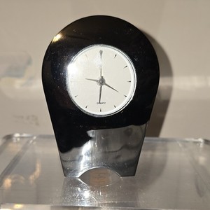 Black Clear Metal arch Desk Clock Quartz Analog NonNumeric Marks 3.5" tall WORKS