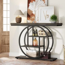 41.3-Inch Console Table, Industrial 4-Tier Entryway Sofa Table with Circle Base
