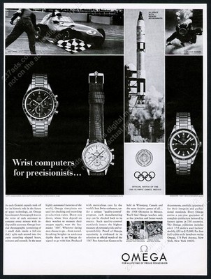 1966 Omega Speedmaster Seamaster 300 watch diver rocket race photo vtg print ad
