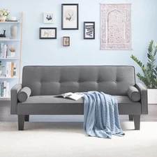 Convertible Futon Sofa Bed W/ Removable Armrests Couch Small Spaces Storage Gray