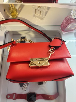 Michael Kors Cece Small Faux Leather Flap Pocket Crossbody Bag in Bright Red