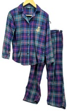 Lauren Ralph Lauren Women's XS Brushed Twill Notch-Collar Pajama Set, Plaid Blue