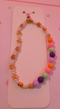 Phone Strap Candy Pastel Orange Pink Green Purple Gold Flower Homemade Beaded