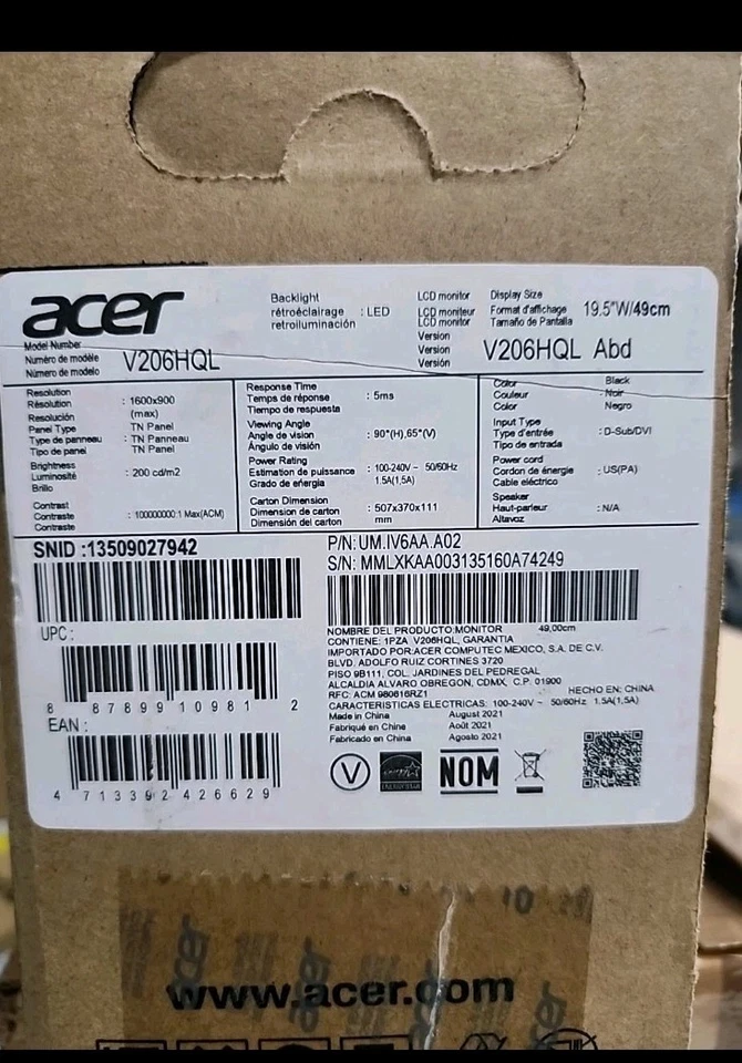 Acer V206HQL 19.5 inch Widescreen LCD Monitor### - Image 2 of 4