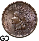 1906 Indian Head Cent Penny, Attractive Woodgrain Album Toning, Gem BU++