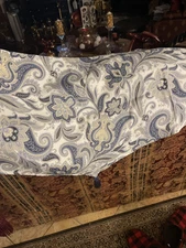 2 Set Waverly Rustic Retreat Jacobean Tasseled Valance Porcelain Blue 50x22"