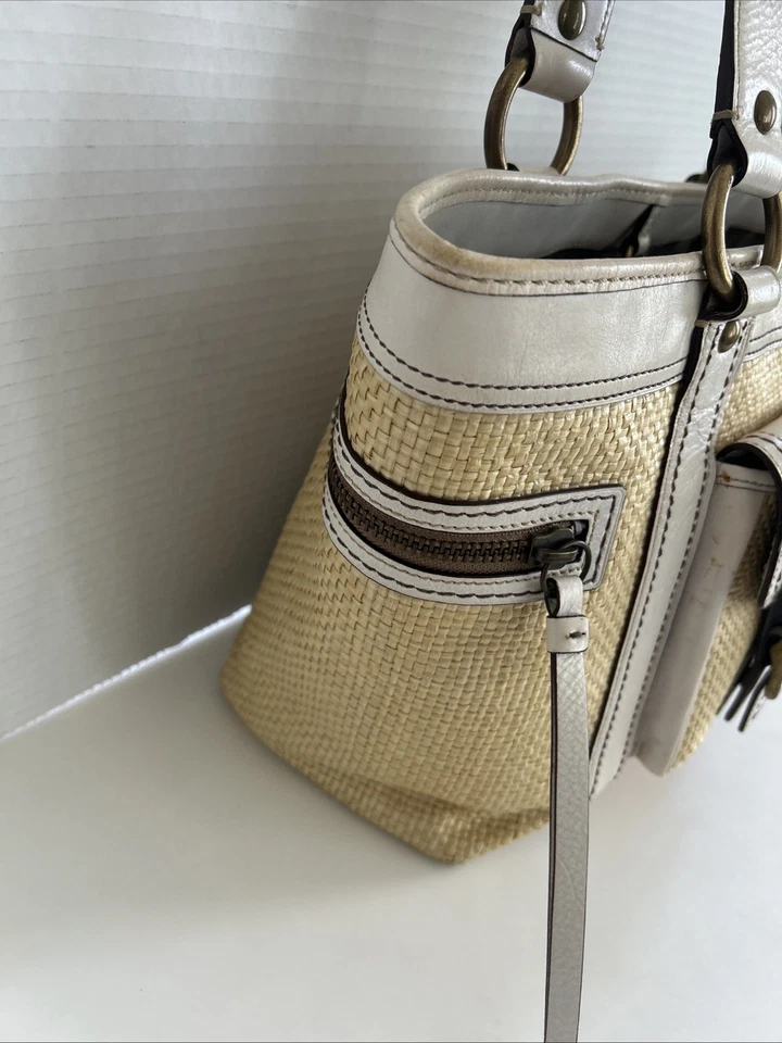 Coach Legacy  Leather Woven Straw  Shoulder  Bag Purse Color Off White - Image 4 of 4