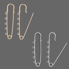 2 Long 3 inch Kilt Craft Safety Pin Findings w/ 5 Ring Loops Plated Steel Metal