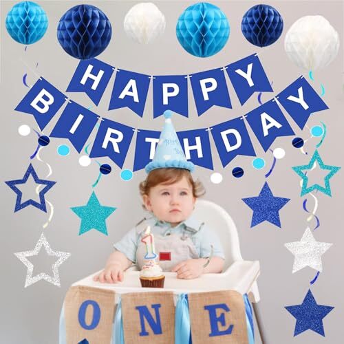 Happy Birthday Decorations,Happy Birthday banner,Themed Happy Birthday Blue - Picture 5 of 8