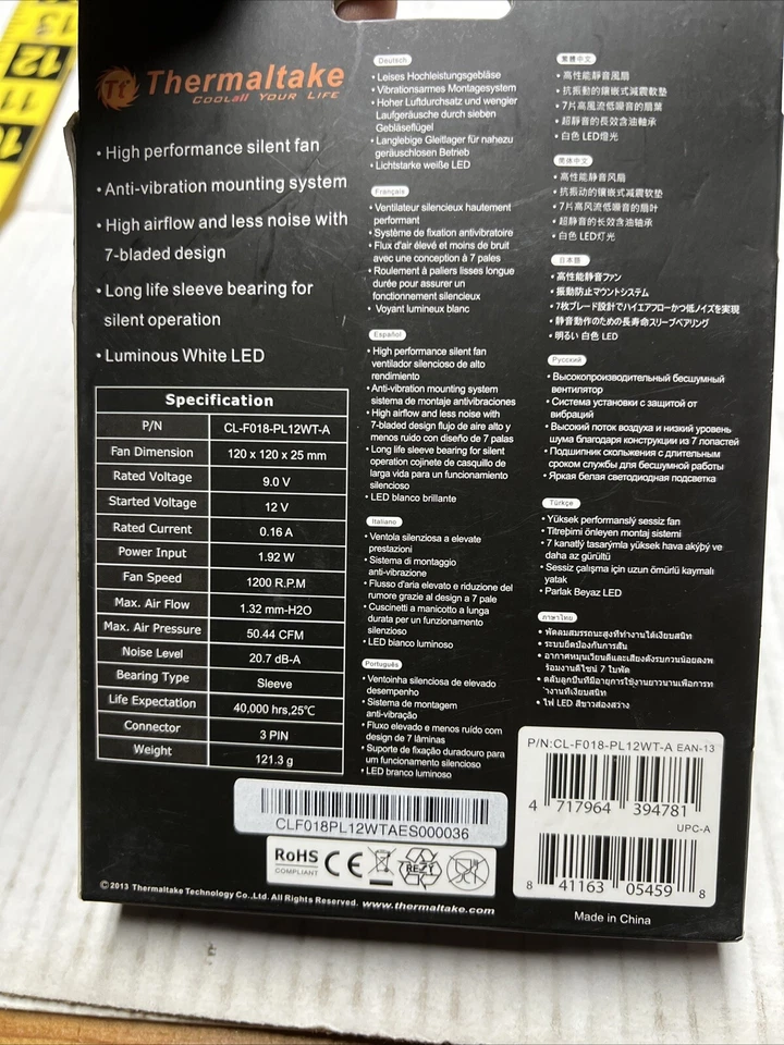 Thermaltake CL-F018-PL12WT Anti-Vibration Luna 12 LED White 120x120x25mm Fan - Image 4 of 4