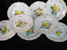 8 Antique OLD PARIS Porcelain Fruits Pears Peaches Luncheon Plates