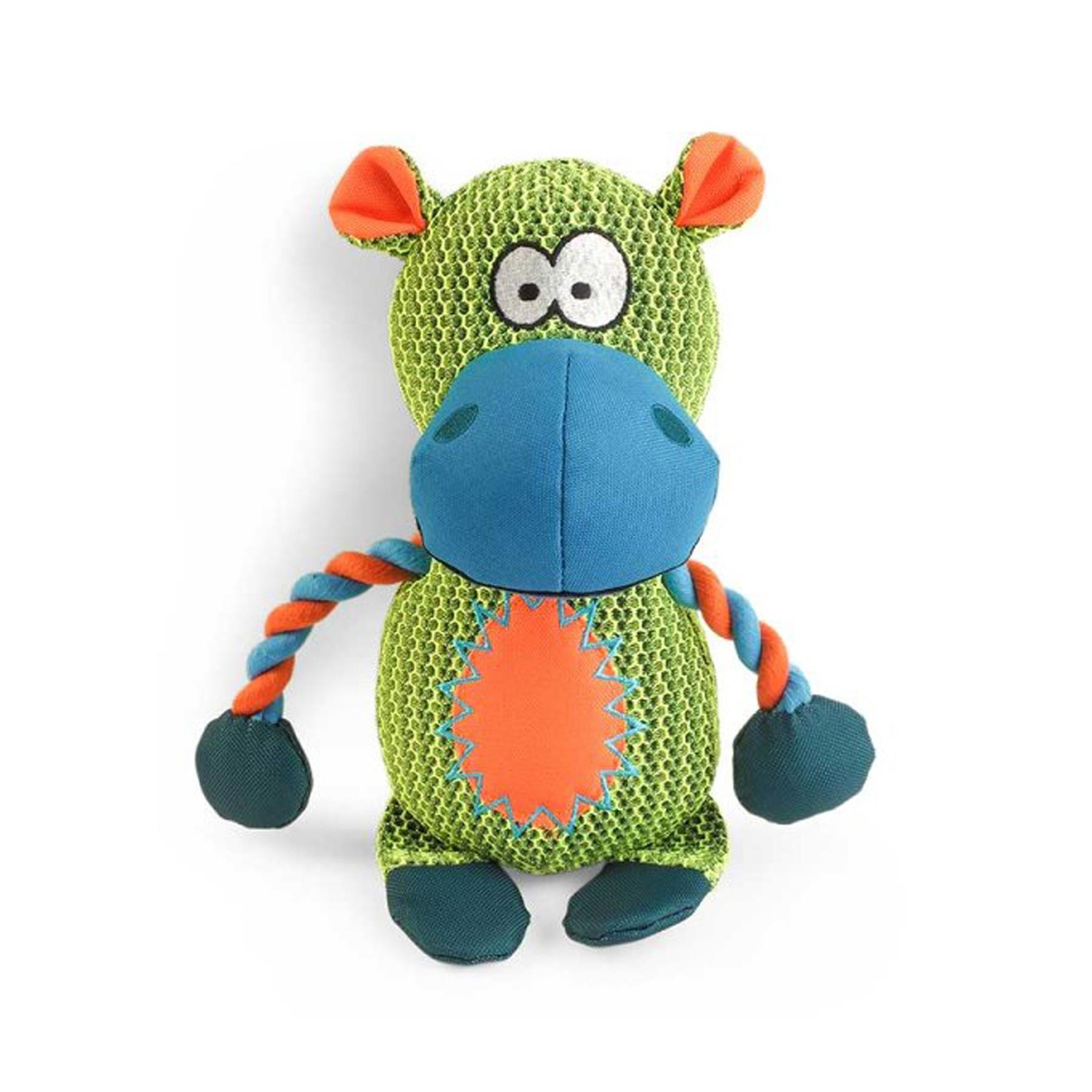 Fabric Hippo Dog Toy with Built in Squeaker