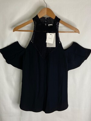 A.L.C. New With Tags!! MSRP $395 SIZE 6 Rora Cold Shoulder Black Chiffon Top L4