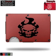 Flaming Skull Laser Engraved Onto An Metal Wallet