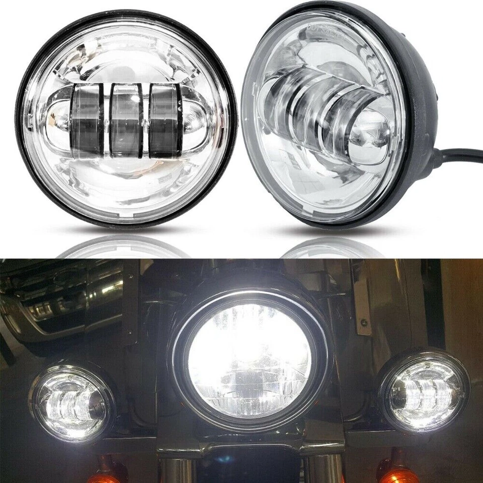2x 4.5 Inch Chrome DRL LED Spot Fog Passing Lights Lamps For Harley Davidson US - Изображение 3 из 4