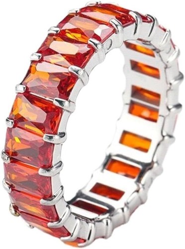 Anillos de eternidad estilo arco iris chapados en oro de 18 quilates corte esmeralda creados en varios colores circonita cúbica - Imagen 11 de 130