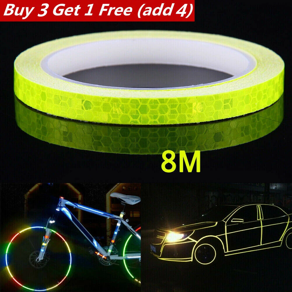 8M Yellow Reflective Tape Fluorescent Bike Bicycle Car Safety