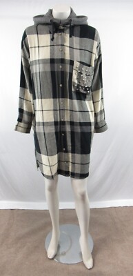 NWD ZARA Basics Women's Hooded Plaid Shirt Dress Size S #A728