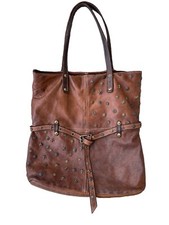 Costanza Rita Italian Brown Leather Studded Tote Purse Shoulder Bag Boho