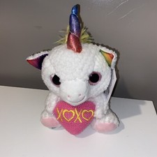 Dan Dee Collector  s Choice Plush Rainbow White Unicorn w Pink Heart 8  NWT New