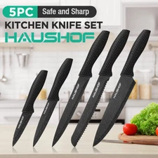 HAUSHOF 5PIECE Kitchen Knife Set Knife Sets Block Premium Steel Knives Set Black