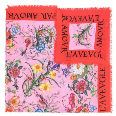 GUCCI★グッチ★素敵!WOOL SILK FLORA SNAKE SHAWL SCARF GUCCI L'AVEUGLE PAR AMOUR SNAKE FLORA PRINT SILK WOOL