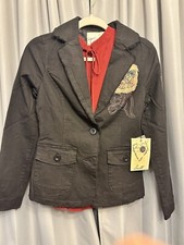 Love Stitch Lady’s Black Blazer Jacket Boho Embroidered 2 Buttoned Nwt Small