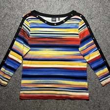 Rafaella Women's Size PM Striped Multicolor 3/4 Sleeve Pullover Top
