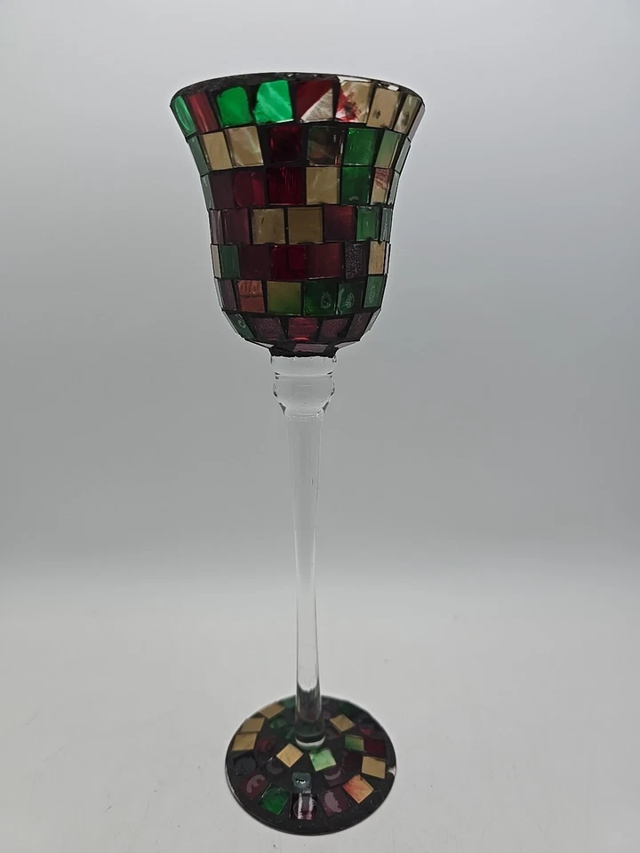 Vintage Footed Mosaic Glass Stained Tile Tee Light Candle Holder - Image 4 of 4