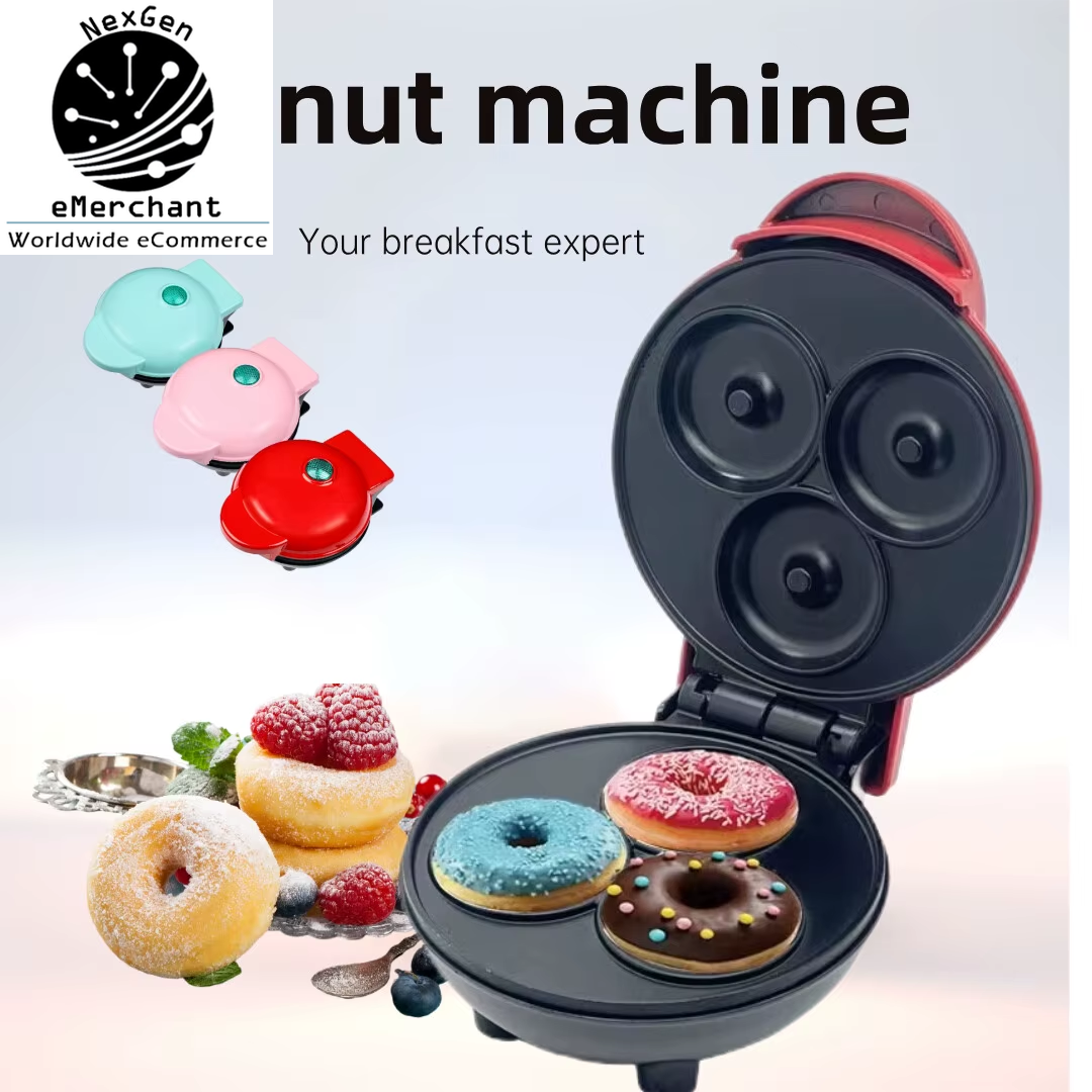 3-Hole Mini Donut Waffle Maker Non-Stick Fast Easy Dessert for Kids-image