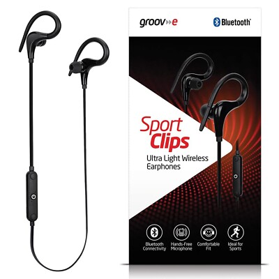Groov-e Sport Clips ultraleichte kabellose Bluetooth Kopfhörer, schwarz - GVBT1400BK