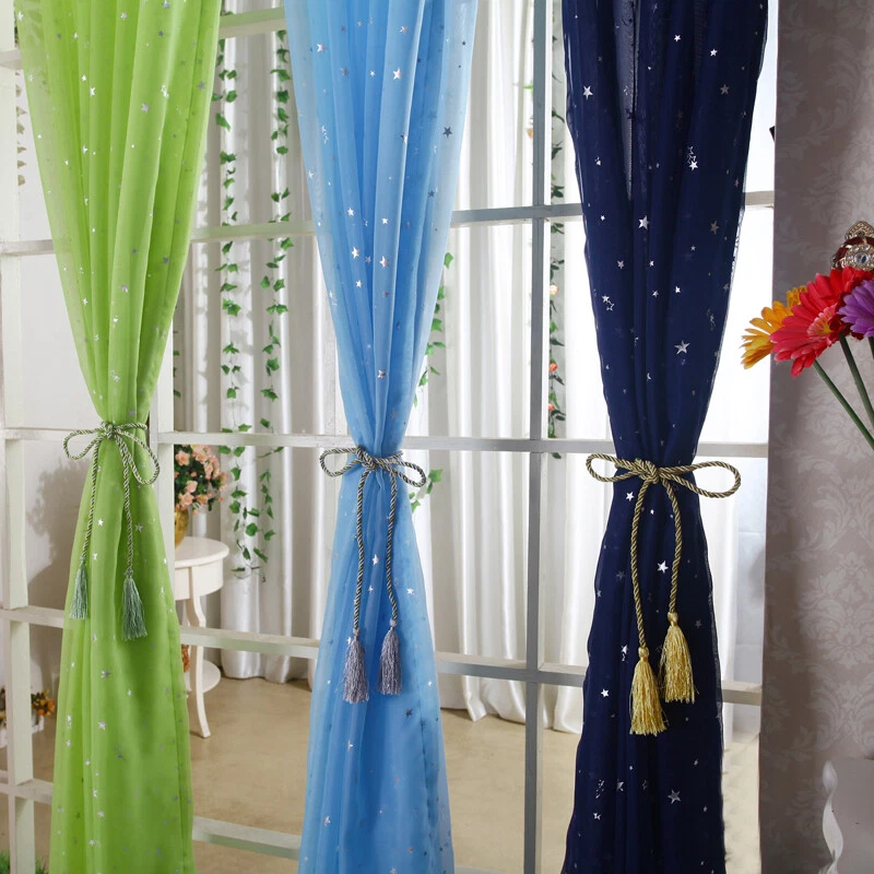 Elegante Estrella Impreso Transparente Cortinas Varilla Bolsillo Tul Fresco Gasa Voile 1 Panel Foto 3 de 4