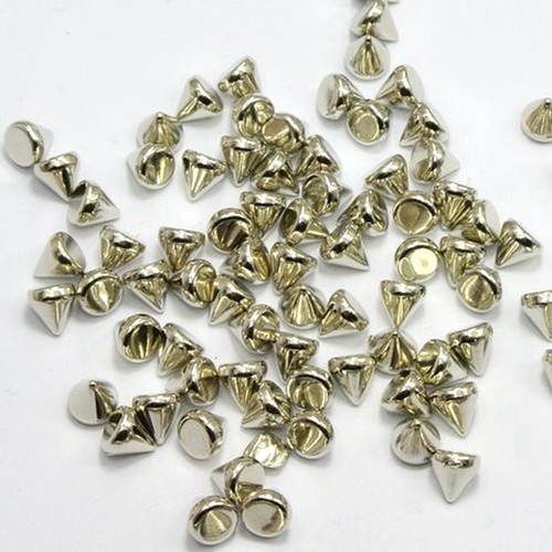 200 Silver Tone Metallic Acrylic Punk Spike Rivet Stud Flatback 6X6m No Hole - Picture 2 of 5