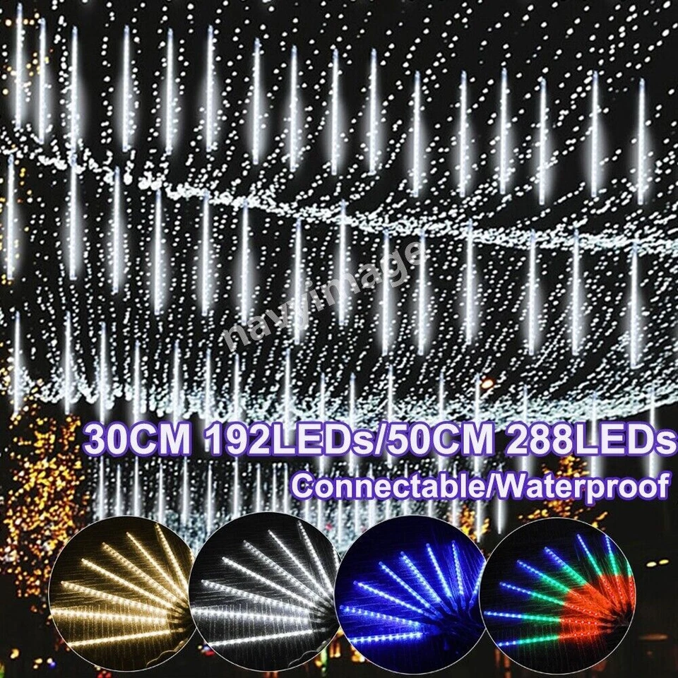 Cadena de luces LED solares para lluvia de meteoros tubo de luz impermeable jardín decoración exterior Foto 3 de 4