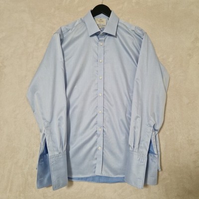 Hawes & Curtis Shirt Mens EU44 17.5 Light Blue St James Slim Fit Non Iron Button