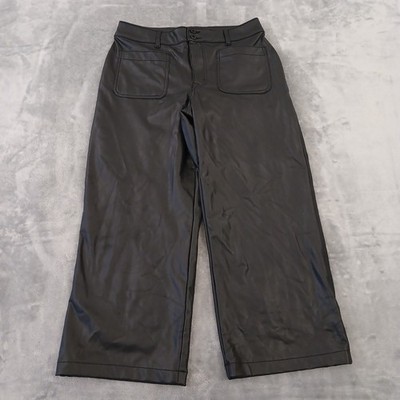 Maurices Edgely Ankle Pants Womens Size 12 Black Faux Leather Wide Leg Pockets