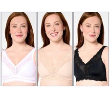 Breezies Set of 3 Soft Support Lace Wirefree Unlined Bras Basic 3X New