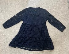 CUTE! J. Crew LG Blue Tiered Popover Embroidered Eyelet Mini V Neck A Line Dress