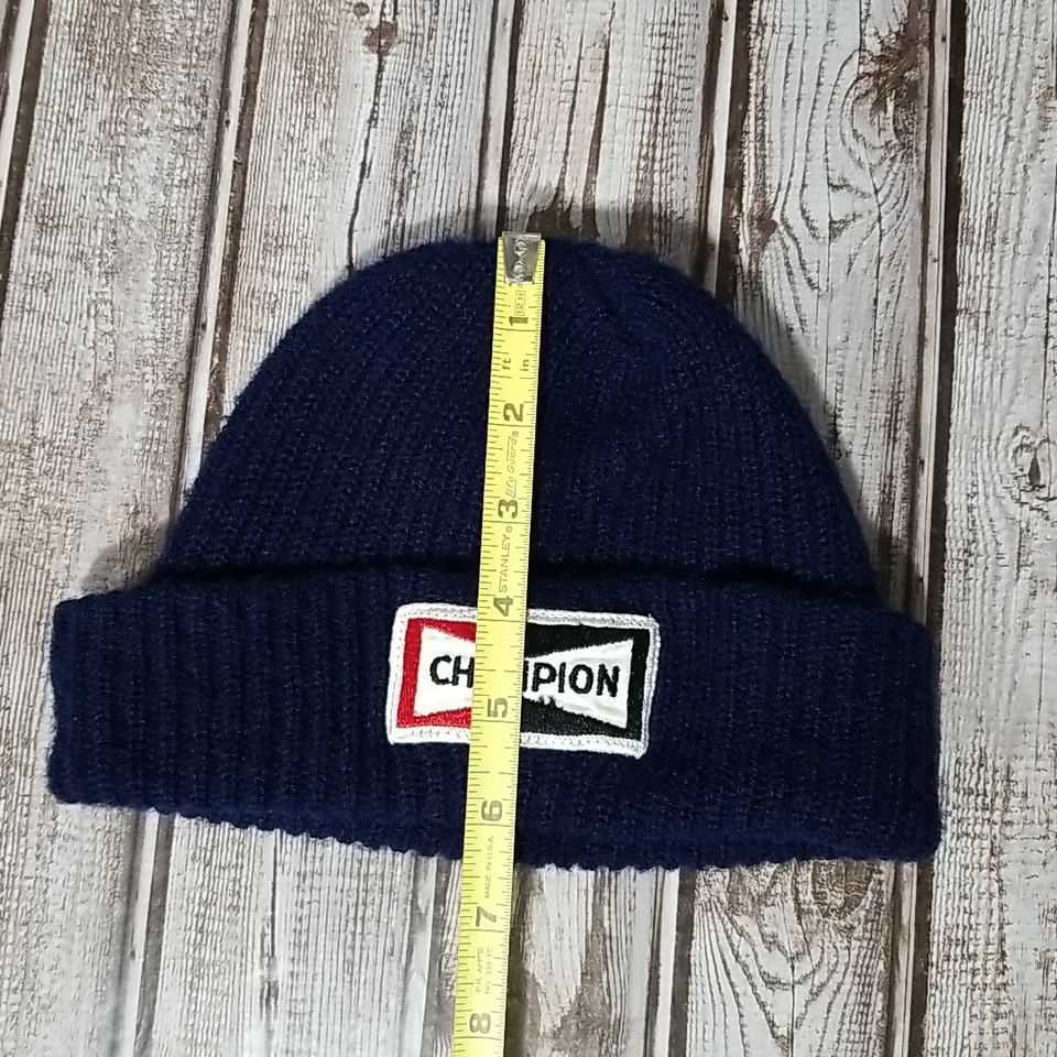 复古 Champion Spark Plugs 贴布针织豆豆帽蓝色冬季帽快速发货! — 第 4/4 张图片