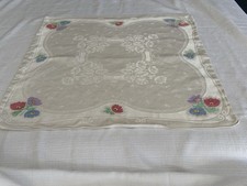 Vintage 20” Damask w/ Floral Embroidery Napkin/Topper