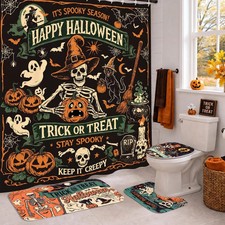 4 Pcs Halloween Shower Curtain Set for Bathroom Skull Halloween Bathroom Curtain