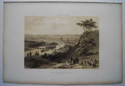 Rouen, Vue Prise du Cimetiére de Bon-Secour.Original getönte Lithografie.Benoist