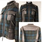 MAGEE Womens Donegal Tweed & Soft Brown Leather Jacket Biker Country UK 12 Green