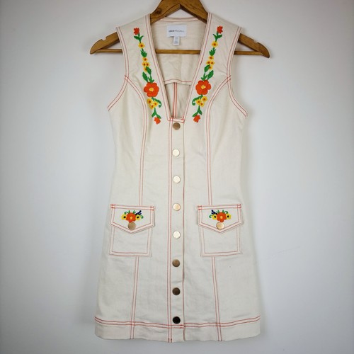 Alice McCall Dress Size AU 6 US 2 Winona Denim Embroidered Cream Mini Whimsical - Picture 5 of 10