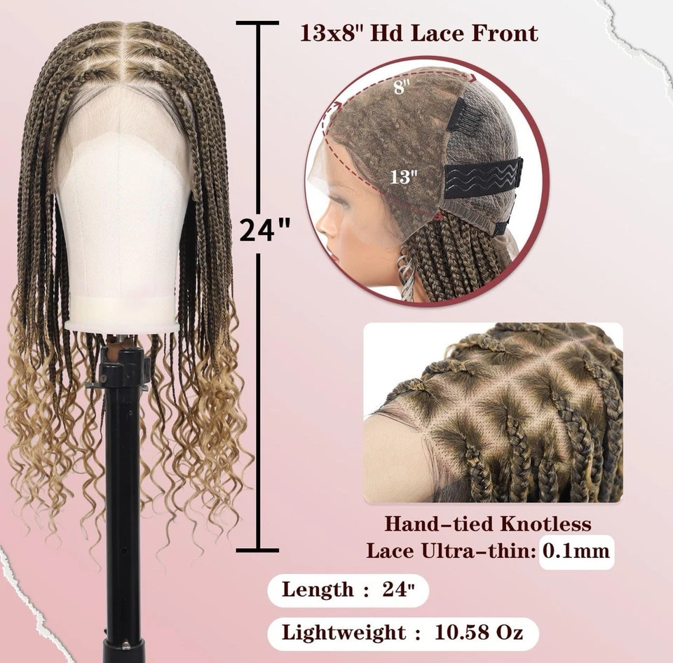 Kalyss 24” Brown 13x8 Box Braid Wig, Curly End Braided Lace with Baby Hair - Image 4 of 4