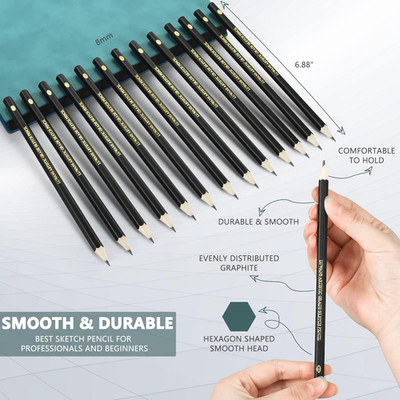 Drawing Pencils Set of 14 (B - 12B) Sketching Pencils for Drawing, Shading & ...