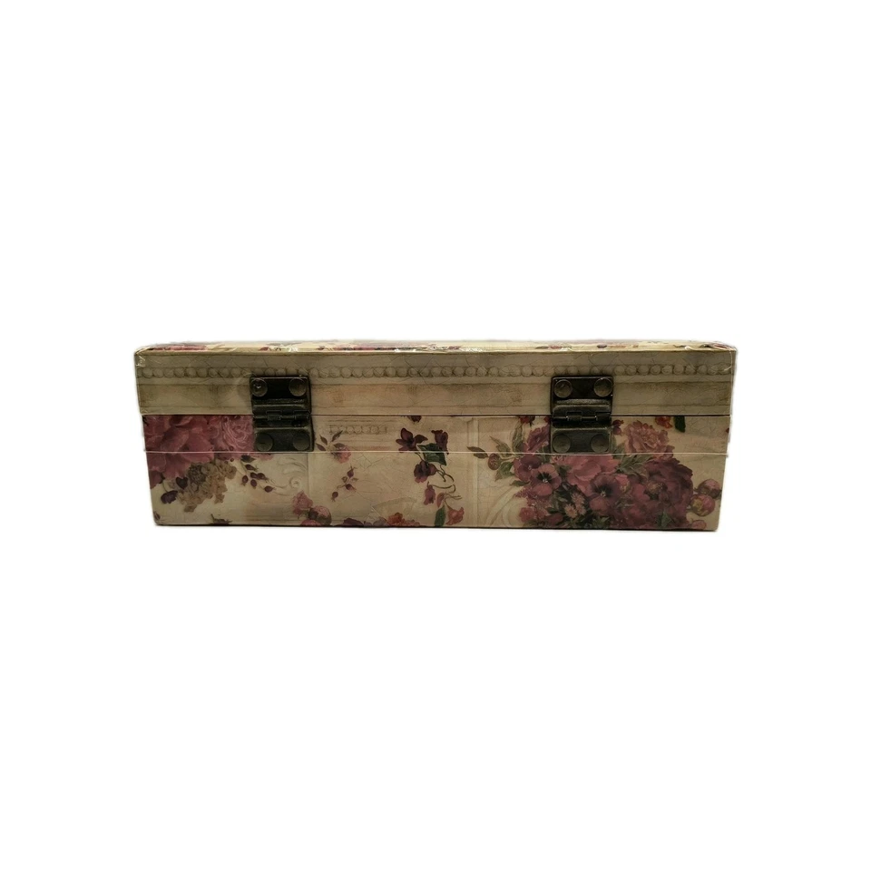Floral Triple Photo Frame Keepsake Jewelry Storage Box Hinged Latch Decorative - Image 4 of 4